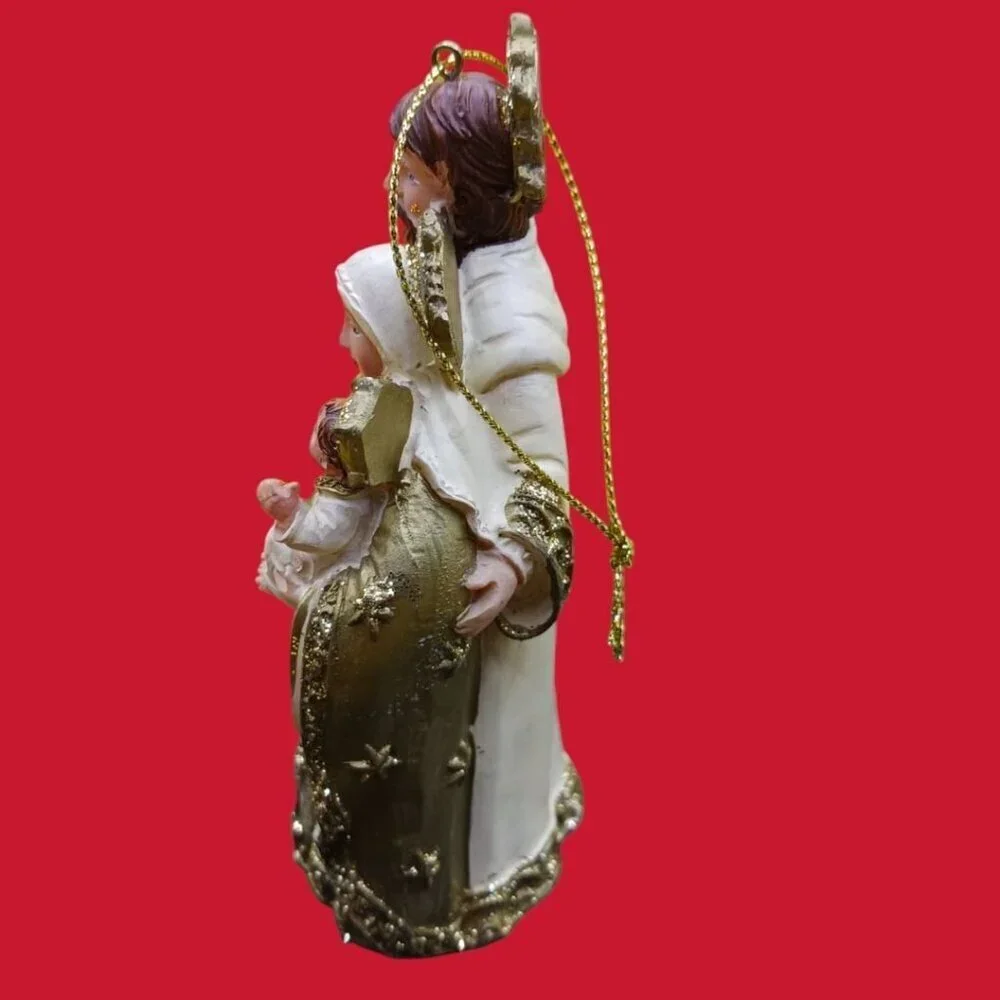 Holy Family Figurine Ornament In Gold & White